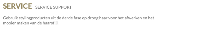 SERVICE SERVICE SUPPORT Gebruik stylingproducten uit de derde fase op droog haar voor het afwerken en het  mooier maken van de haarstijl.