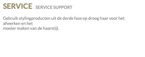 SERVICE SERVICE SUPPORT Gebruik stylingproducten uit de derde fase op droog haar voor het afwerken en het  mooier maken van de haarstijl.