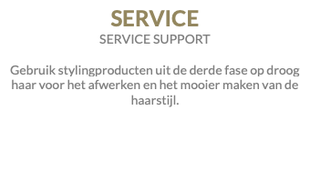 SERVICE SERVICE SUPPORT Gebruik stylingproducten uit de derde fase op droog haar voor het afwerken en het mooier maken van de haarstijl.